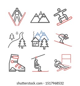 Ski resort icons. line icon. Vector sports signs.