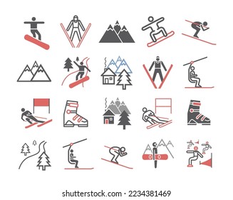 Ski resort icons. line icon. Vector sports signs.
