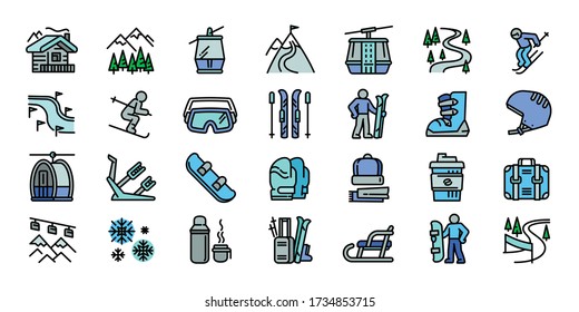 Ski resort icons set. Outline set of ski resort vector icons for web design isolated on white background