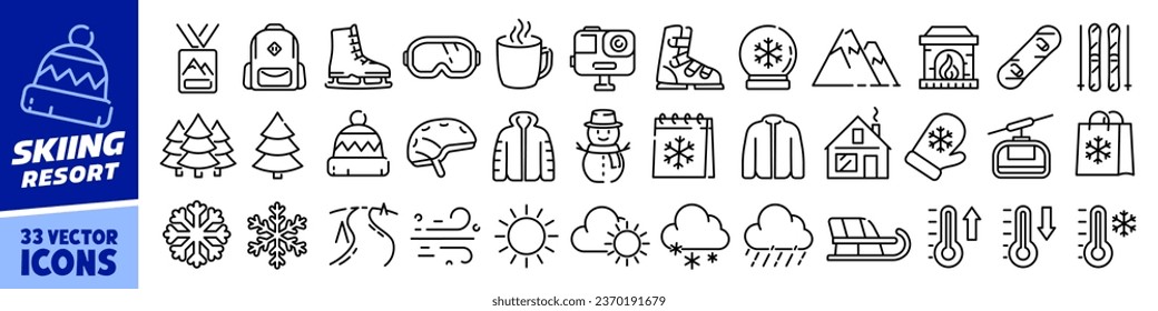 Ski resort icons. Skiing resort icon set.