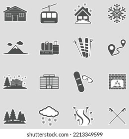 Ski Resort Icons. Sticker Design. Vector Illustration.