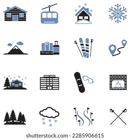 Ski Resort Icons. Two Tone Flat Design. Vector Illustration.