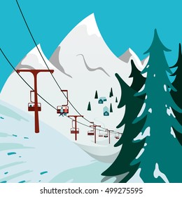 Ski Resort. Ski Lift in the mountains