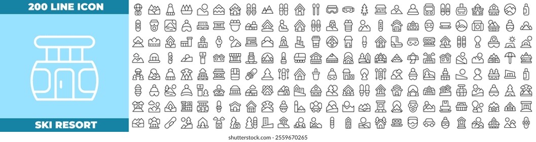 Ski Resort Line Editable Icons set. Vector illustration in modern thin line style of Ski Resort icons: ski, winter, resort, etc