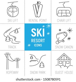 Ski resort line icons vector simbol