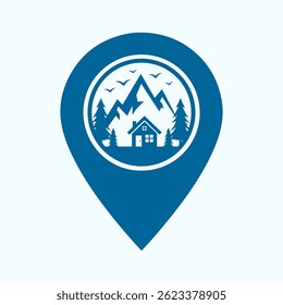Ski Resort Location Pin Icon, Winter Spot Map Marker, Snow Symbol