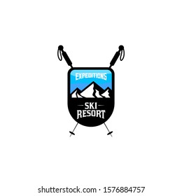 Ski Resort Logo Badge Design Vector