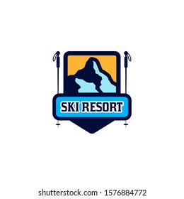 Ski Resort Logo Badge Design Vector