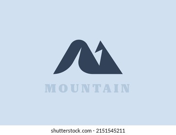 Ski resort logo. Minimalistic logo of the letter m and mountains. Vector illustration