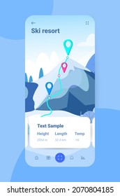 ski resort map mountain navigation for snowboarding and skiing on smartphone screen vertical vector illustration