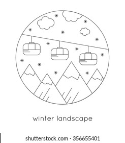Ski resort in mountains, winter landscape