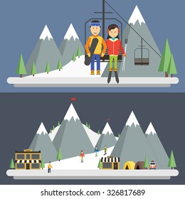 Ski resort in mountains, winter time, day