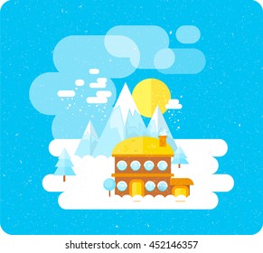 Ski resort in mountains, winter time, snow and fun