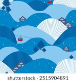 Ski resort seamless pattern. Winter landscape