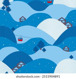 Ski resort seamless pattern. Winter landscape