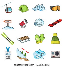 Ski resort set icons in cartoon style. Big collection ski resort vector symbol stock illustration
