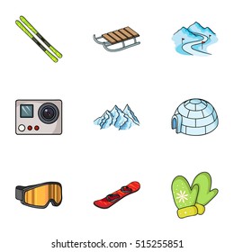 Ski resort set icons in cartoon style. Big collection of ski resort vector symbol stock illustration