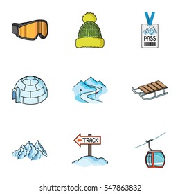 Ski resort set icons in cartoon style. Big collection of ski resort vector symbol stock illustration