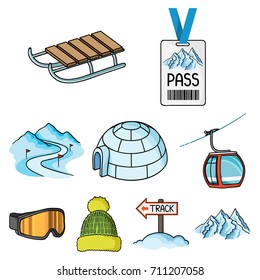 Ski resort set icons in cartoon style. Big collection of ski resort vector symbol stock illustration