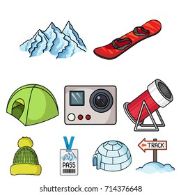 Ski resort set icons in cartoon style. Big collection of ski resort vector symbol stock illustration