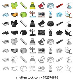 Ski resort set icons in cartoon style. Big collection ski resort vector symbol stock illustration