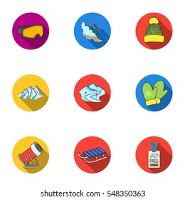 Ski resort set icons in flat style. Big collection of ski resort vector symbol stock illustration