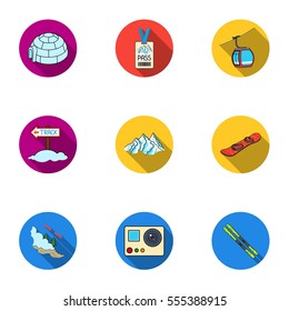 Ski resort set icons in flat style. Big collection of ski resort vector symbol stock illustration