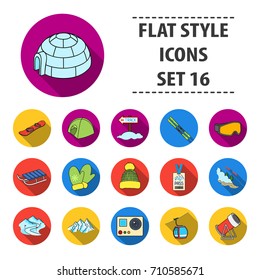 Ski resort set icons in flat style. Big collection of ski resort vector symbol stock illustration