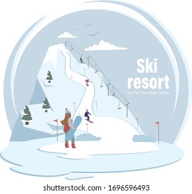 ski resort, skiers and snowboarders