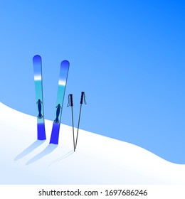 Ski resort. Skiing on hillside. Extreme tourism banner. Vector
