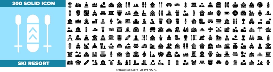 Ski Resort Solid Editable Icons set. Vector illustration in modern thin solid style of Ski Resort icons: ski, winter, resort, etc