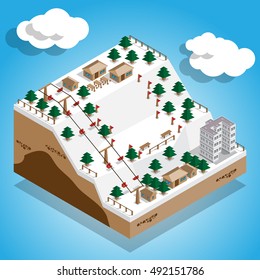 Ski resort. Vector illustration. Isometric.