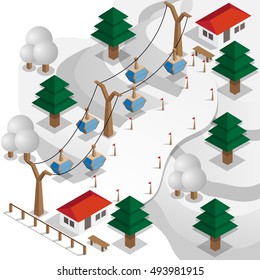 Ski resort.  Vector illustration. Isometric.