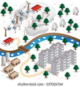 Ski resort.  Vector illustration. Isometric.