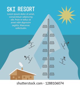 Ski resort vector illustration. Mountain landscape banner or poster promotion.