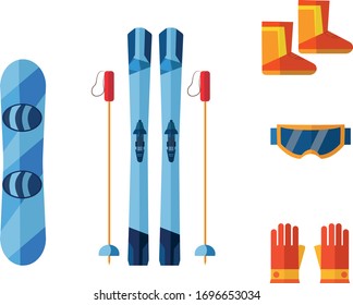 Ski Resort.  Vector illustrations. Snowboard.
