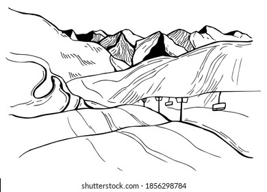 Ski resort. Vector sketch  illustration.