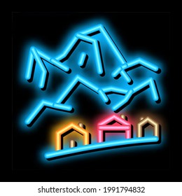 Ski Resort Village Neon Light Sign Vector. Glowing Bright Icon Ski Resort Village Sign. Transparent Symbol Illustration