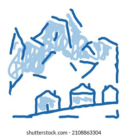 Ski Resort Village Sketch Icon Vector. Hand Drawn Blue Doodle Line Art Ski Resort Village Sign. Isolated Symbol Illustration