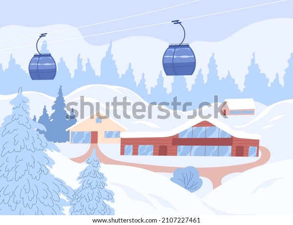 Ski\
resort. Winter mountain scenery with a cable\
car