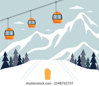 Skigebiet im Winter mit Bergen und Baum