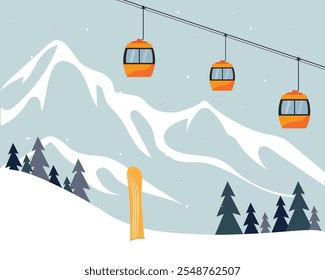 Skigebiet im Winter. Snowboard und Ski