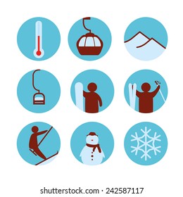 Ski resort, Winter sports icons, flat style