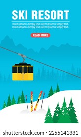 Ski resort. Winter web banner concept design flat. Vector illustration