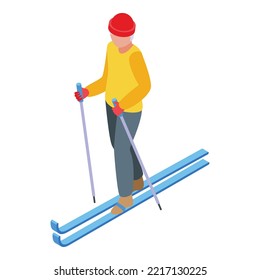 Ski retirement travel icon isometric vector. Old man. Couple person