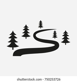 Ski Route Icon For Winter Sports. Route Icon For Tourism. Forest Trail. Vector Illustration.