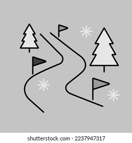 Ski route vector isolated grayscale icon. Winter sign. Graph symbol for travel and tourism web site and apps design, logo, app, UI