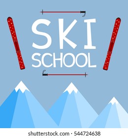 Ski school. Education, training, mentoring. Logo. Vector illustration. Flat style.
