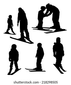 Ski school for kids. silhouettes