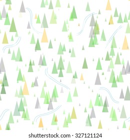 Ski Seamless Pattern with Forest. Mountain skiing background winter resort Vector illustration.